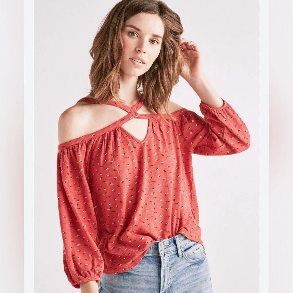 Lucky Brand Red Top with cross strap detail